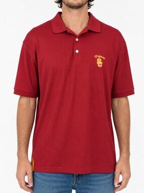 USC Team Trojan Athletics Official Cardinal Red Textured Polo Mens Large Gameday